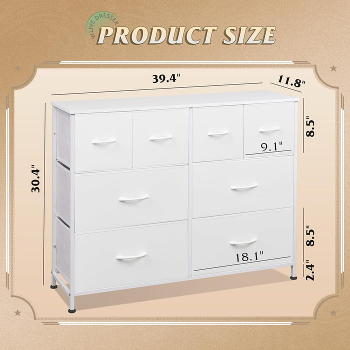 Bigleap 8-Drawer Wide Dresser for Bedroom, Large Fabric Storage Tower for Living Room, Closet & Entryway Organization,White