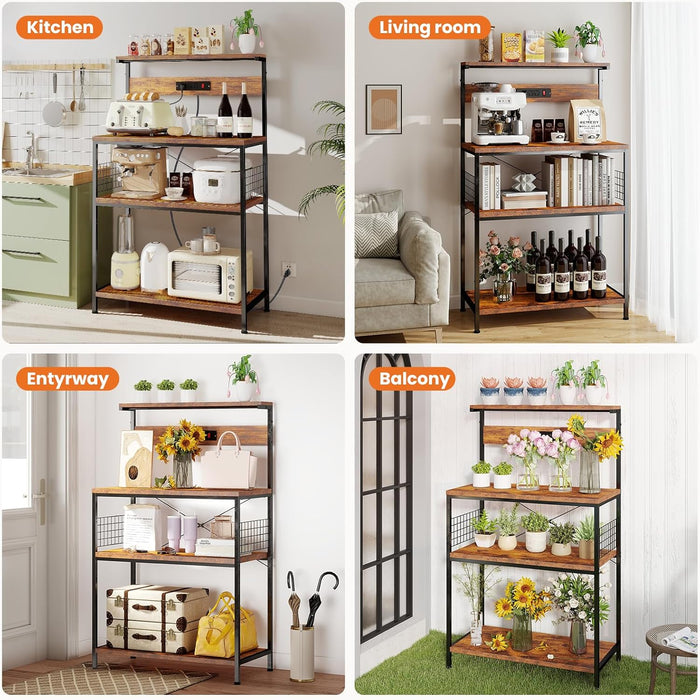 Simenmax 23.6" Kitchen Bakers Rack with Power Outlet, 4-Tier Adjustable Microwave Stand