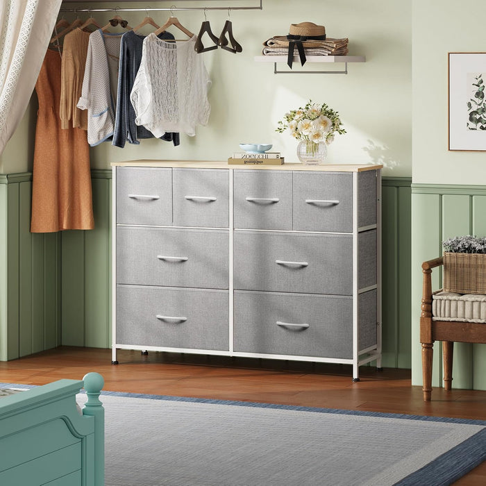 Bigleap 8-Drawer Wide Dresser for Bedroom, Large Fabric Storage Tower for Living Room, Closet & Entryway Organization,Light Gray