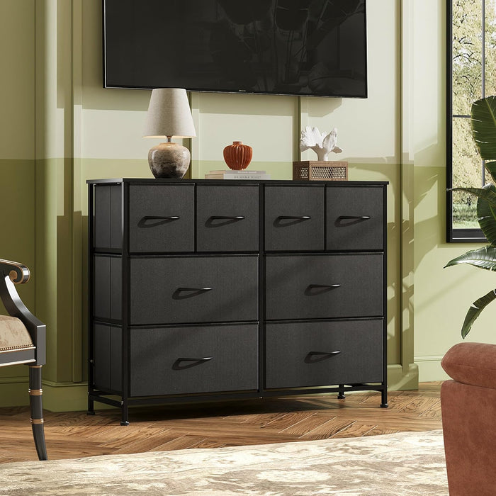 Bigleap 8-Drawer Wide Dresser for Bedroom, Large Fabric Storage Tower for Living Room, Closet & Entryway Organization,Black