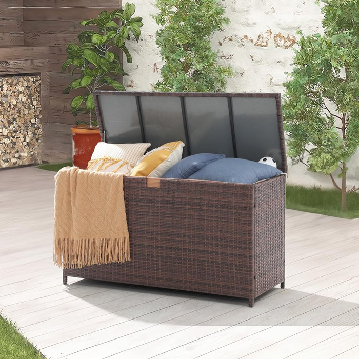 Outdoor Storage Box 125 Gallon Large Deck Boxes Waterproof Wicker Patio Bin for Toy Pool Garden Cushion