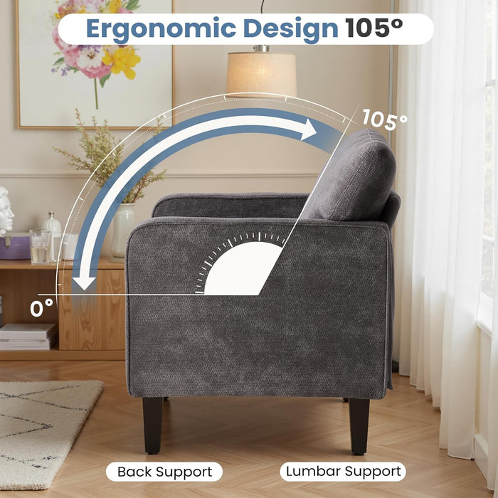 Simenmax Mid-Century Modern Accent Chair, Ergonomic Reading Chair Lounge Chair with Armrests for Living Room, Bedroom, Reception,Gray
