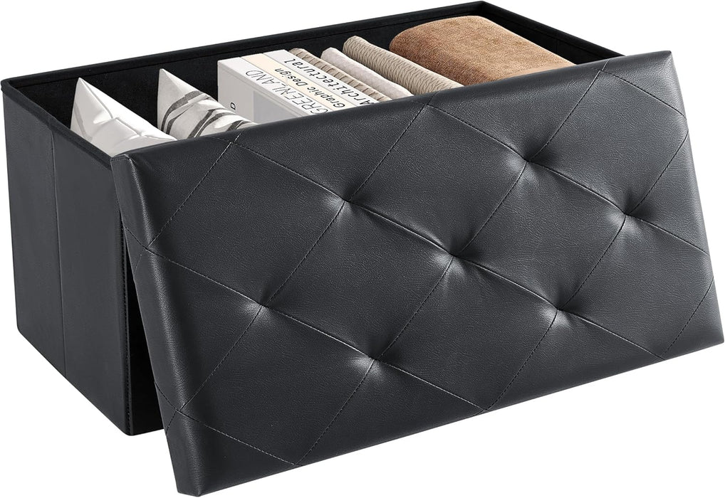 Simenmax Versatile Ottoman Storage Bench, 30" Wide Folding Footrest Stool, PVC Fabric Chest for Living Room, Bedroom, Entryway,Black