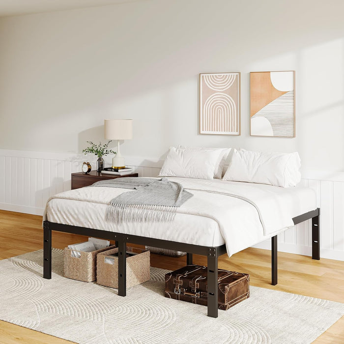 Full Size Metal Platform Bed Frame, Heavy Duty Mattress Foundation with Steel Slats Support, No Box Spring Needed, Black