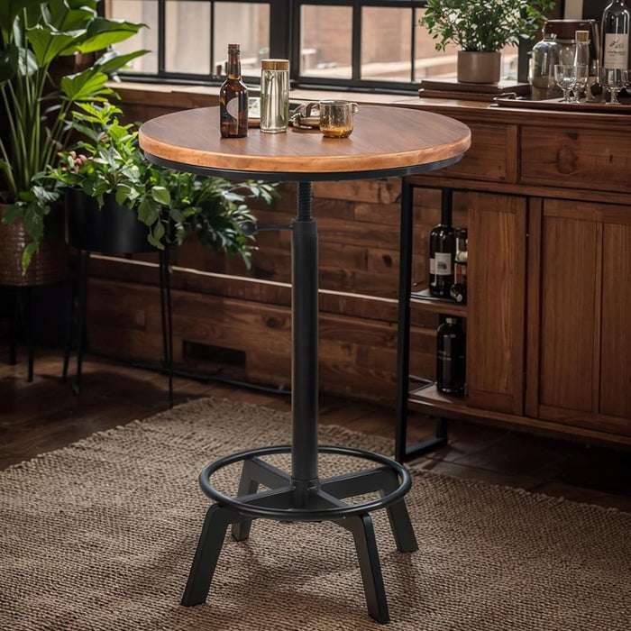 Simenmax Swivel Bar Table Adjustable 30"-35.4" Round Wood Tabletop, Rustic Industrial Kitchen Dining Living Party Office Coffee Bistro Breakfast Pub Table