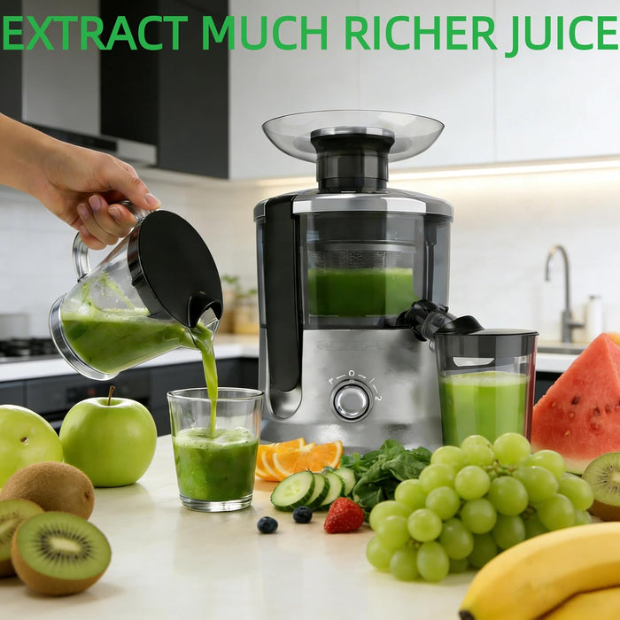 Simenmax 500W Centrifugal Juicer Machine, 3-Speed Electric Juicer Quick Juicing for Whole Fruits & Vegetables, Easy-Clean, Silver