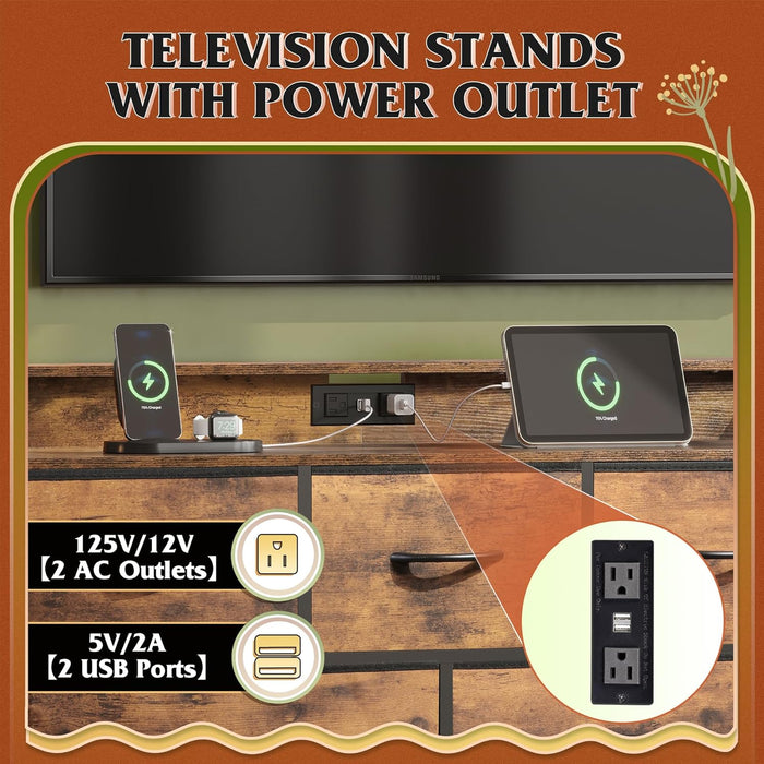 Bigleap LED TV Stand 8-Drawer Dresser with Charging Station, Fabric Chest of Drawers for Bedroom, Living Room, Hallway & Entryway, Brown