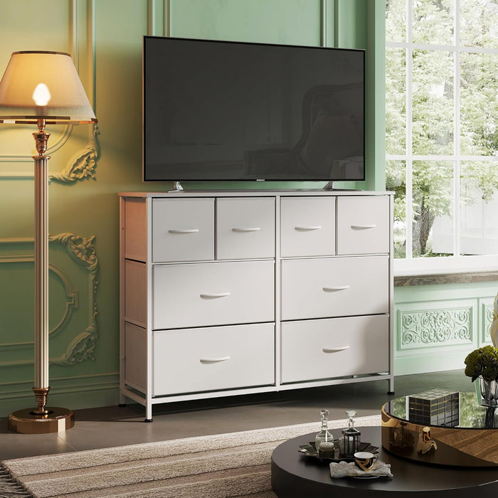 Bigleap 8-Drawer Wide Dresser for Bedroom, Large Fabric Storage Tower for Living Room, Closet & Entryway Organization,White