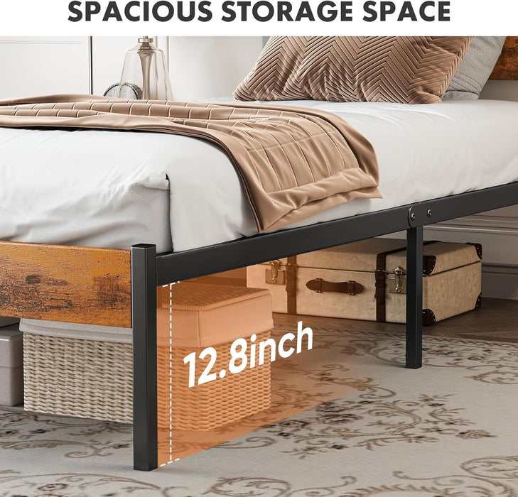 Beddle Bed Frame with Headboard, 800LBS with Under Bed Storage, No Box Spring Needed, All Sturdy Metal Support, Rust Brown