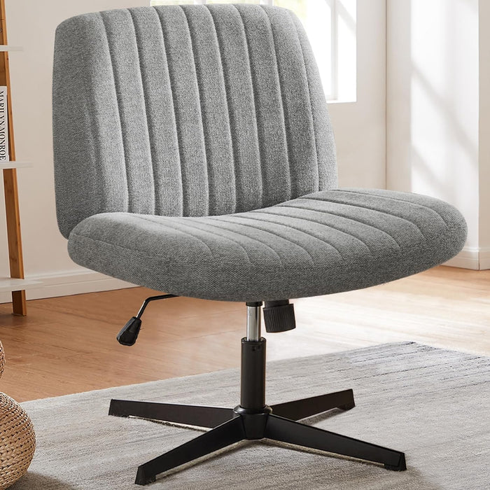 Bigleap Criss Cross Chair, Cross Legged Office Chair, Wide Comfty Desk Chair, No Wheels Armless Computer Task Chair, Swivel Fabric Vanity Home Chair, Height Adjustable