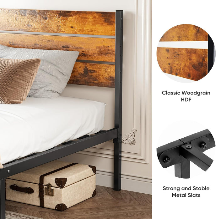 Beddle Bed Frame with Headboard, 800LBS with Under Bed Storage, No Box Spring Needed, All Sturdy Metal Support, Rust Brown