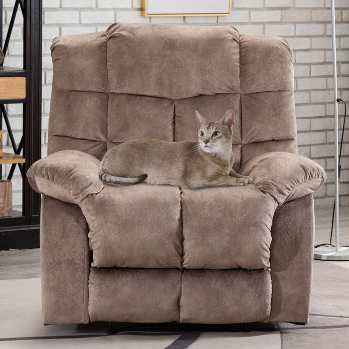 Yangming Single Recliner Chairs for Living Room Overstuffed Breathable Fabric Reclining Chair Manual Sofas, Apricot