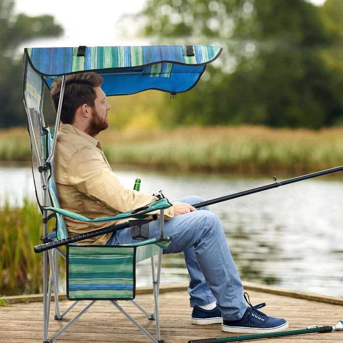 Simenmax Oversized Camping Chair with Sun Canopy - Portable Folding Outdoor Chair with Cup Holders, Side Pocket & Carry Bag, Supports 300 lbs, Turquoise