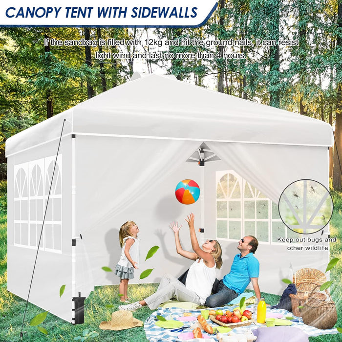 10x10 FT Pop Up Canopy Instant Folding, Outdoor Canopy Tent with Sidewalls and Windows Sun Protection for Vendor Events, Outdoor Craft Show, Farmers Markets