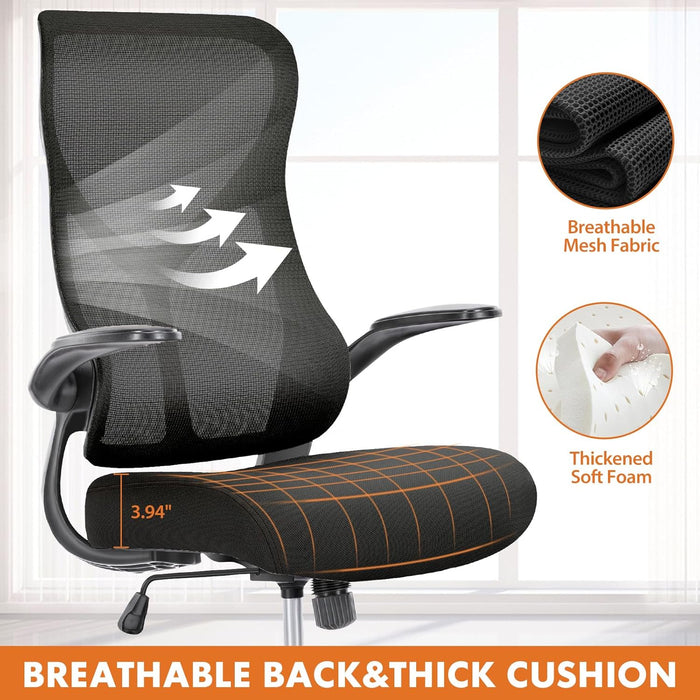 SIMENMAX Ergonomic Office Chair, High Back Computer Chairs with Flip-up Arms for Bedroom, Study, Work, Black