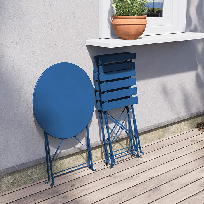 Bigleap Patio 3-Piece Bistro Set Folding Outdoor Furniture Sets with Premium Steel Frame Portable Design for Bistro & Balcony,Peacock blue