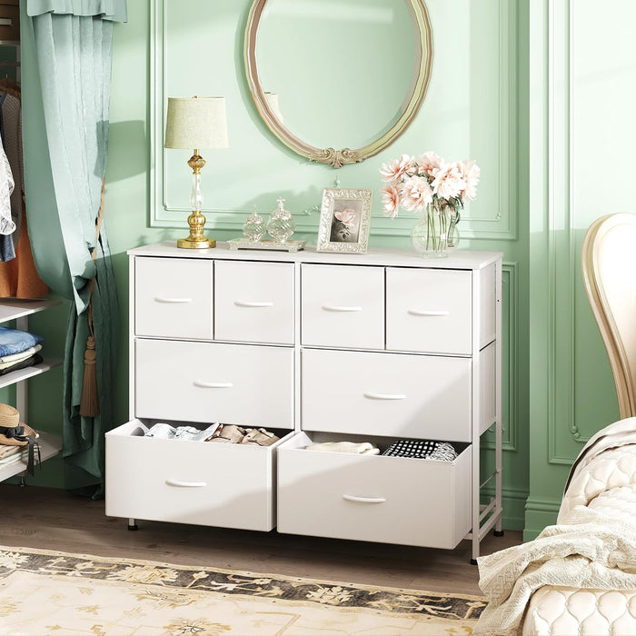 Bigleap 8-Drawer Wide Dresser for Bedroom, Large Fabric Storage Tower for Living Room, Closet & Entryway Organization,White