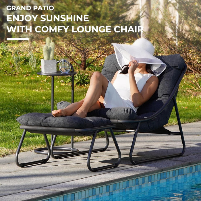 Simenmax Outdoor Rocking Chair with Ottoman, Sling Recliner Chair with Puffy Cushion and Foot Stool, Modern Patio Lounge Set for Porch Deck Garden, Dark Gray