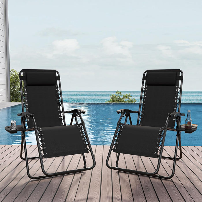Simenmax Zero Gravity Chair Set of 2, Reclining Folding Outdoor Chairs with Adjustable Headrest & Cup Holder, Anti - Gravity Loungers for Backyard, Patio, Lawn, Poolside