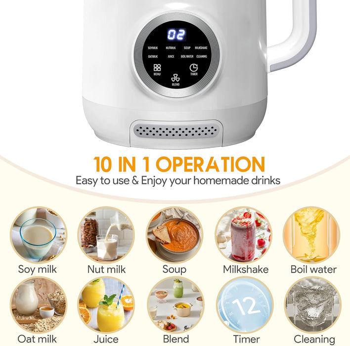 Bigleap 8-in-1 Nut Milk Maker, Electric Bean Milk Machine，40oz Blender with Delay Start, Auto-Clean, Keep Warm, White