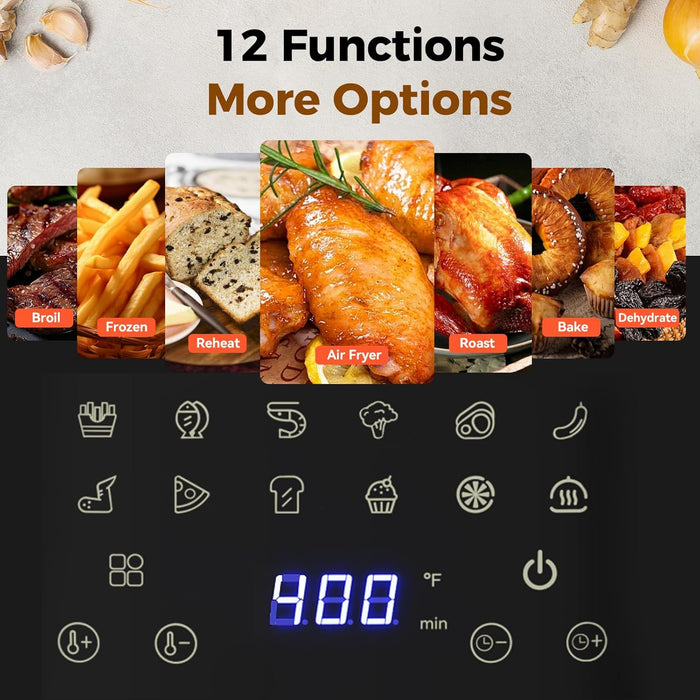 Simenmax 8.5Qt Air Fryer, 12-In-1 Large Air Fryer for Family, 400°F Rapid Air Crispy Technology, Roast Bake Dehydrate Reheat, 1800W