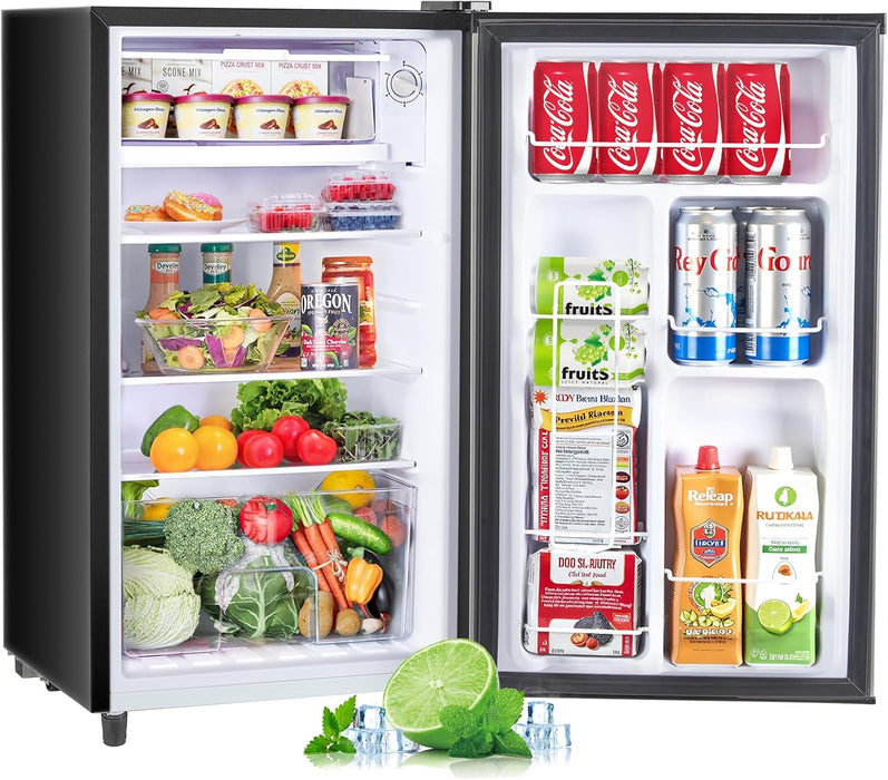 Simenmax Mini Fridge for Bedroom 3.2 Cu.Ft Small Refrigerator with Freezer for Dorm Office, Compact Single Door Adjustable Thermostat Low Noise,Black