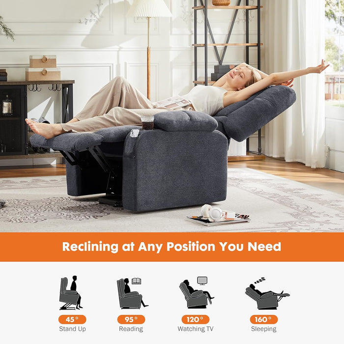 Bigleap Recliner Chair with Massage and Heating, Home Theater Seating with Lumbar Support, Adjustable Electric Power Lift Chairs, Grey