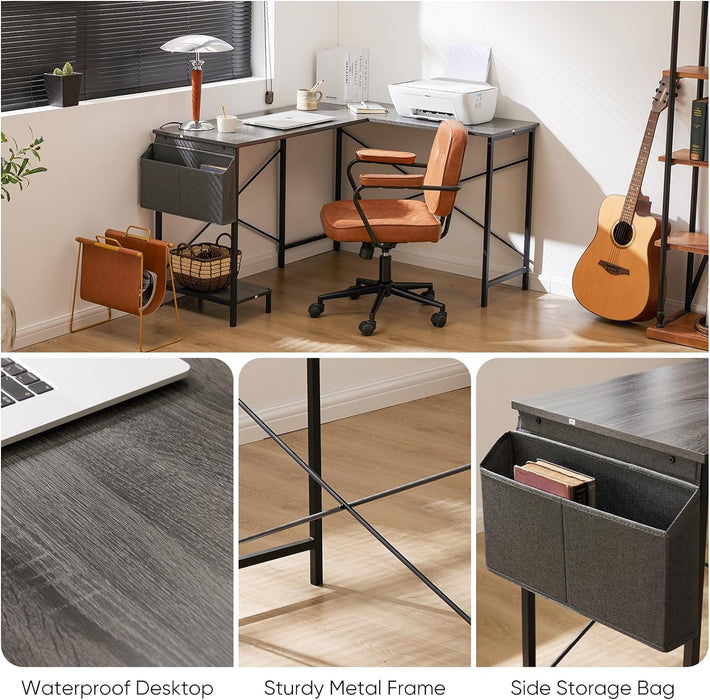 Bigleap L Shaped Computer Desk - Gaming Table Corner Desk 50 Inch PC White Writing Desk Study Desks with Wooden Desktop CPU Stand Side Bag Reversible for Home Office Room Small Space, Gray