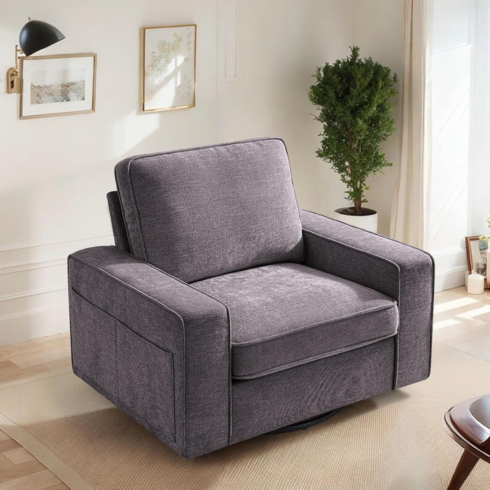 Simenmax Modern Single Sofa Chair, Club Chairs with Side Bags, Comfy Accent Armchair for Living Room Bedroom Dark Gray