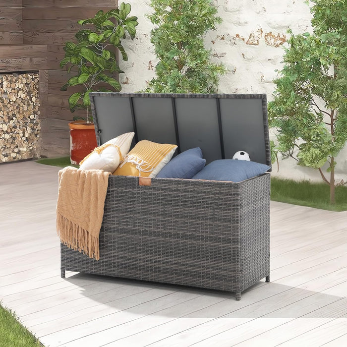 Outdoor Storage Box 125 Gallon Large Deck Boxes Waterproof Wicker Patio Bin for Toy Pool Garden Cushion