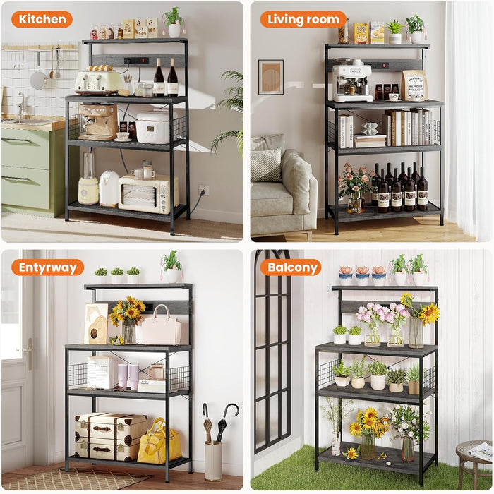 Simenmax 23.6" Kitchen Bakers Rack with Power Outlet, 4-Tier Adjustable Microwave Stand
