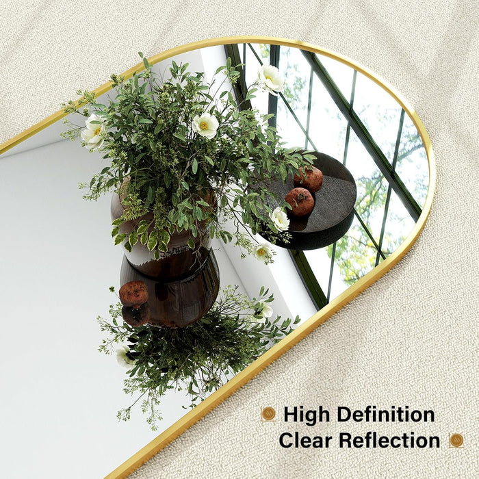 Simenmax 14''x47'' Wall-Mounted Mirror, Arched Door Hanging Mirror Aluminum Framed Floor Mirror, Standing Mirror for Bedroom, Living Room, Entryway,Gold