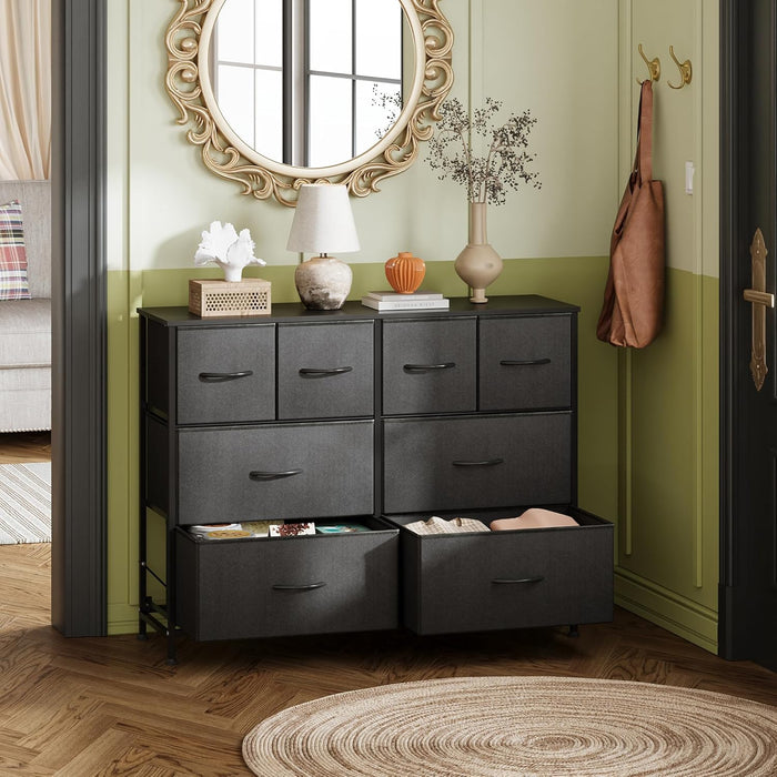 Bigleap 8-Drawer Wide Dresser for Bedroom, Large Fabric Storage Tower for Living Room, Closet & Entryway Organization,Black