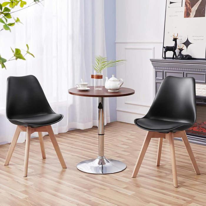 Simenmax Set of 4 Dining Chair, Kitchen Mid-Century Modern Chairs with PU Leather Cushion for Kitchen Living Room Bedroom Outdoor Lounge, Black