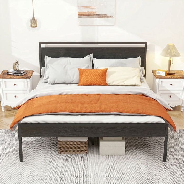 Taoset Queen Bed Frame, Mattress Foundation with Headboard, No Box Spring Needed, 800LBS Sturdy Metal Slats Support, Noise Free, Black