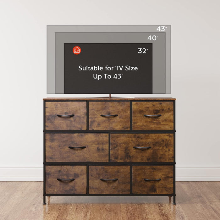 Bigleap TV Stand 8 Drawer Dresser for Bedroom, Large Storage Fabric Dresser with Wood Top, Versatile Chest of Drawers for Living Room, Closet, Entryway,Brown