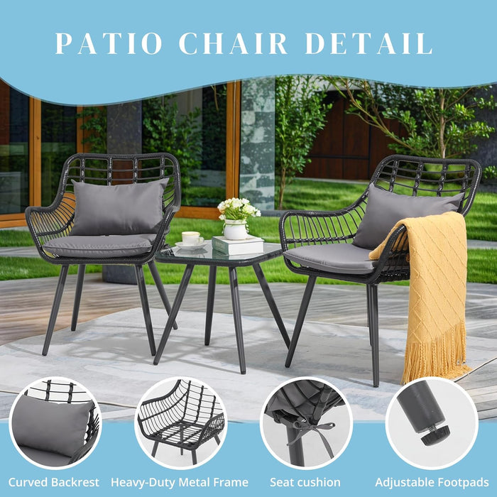 Simenmax 3 Piece Patio Furniture Set, Outdoor Bistro Patio Set for Balcony, Porch, Garden