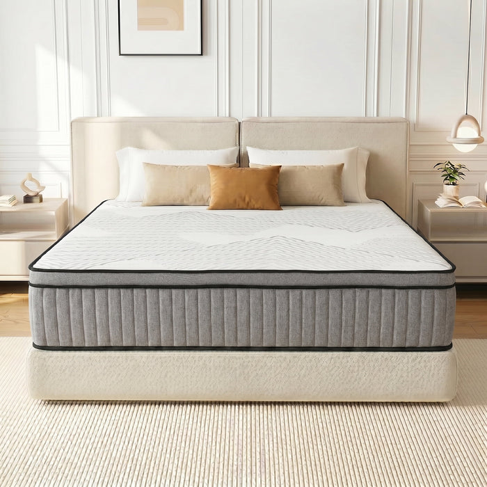 Hybrid Mattress, 14 Inch Queen Mattress in a Box, Multi-Layer Foam Wrapped Springs, Suitable for Adults & Kids