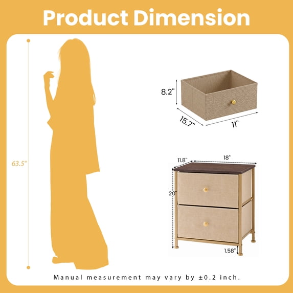Aidoly Stylish 2-Drawer Nightstand( 2-Piece) – Practical Storage Table for Home, Office, Dorm & Entryway