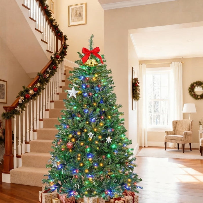 Taoset 7.5ft Christmas Tree, Pre-lit Artificial Spruce Christmas Trees with Colorful Led Light, Hinged Spruce Xmas Tree for Home, Office, Party