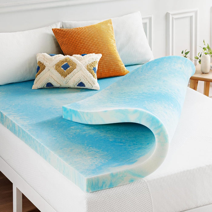 Simenmax 2 Inch King Memory Foam Mattress Topper, Gel Infused Mattress Pad Ventilated Bed Topper, CertiPUR-US Certified, Blue