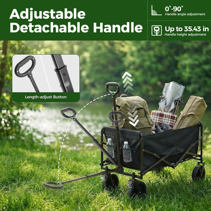 Foldable Wagon Cart, with All-terrain Wheels, Collapsible Wagon Utility Cart for Grocery Shopping, Camping, Fishing, Travel, Beach, Heavy Duty