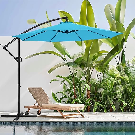 Bigleap 9FT Patio Umbrella, Market Umbrella with 8 Sturdy Ribs, Outdoor Table Umbrella for Garden, Lawn, Backyard, Pool, Blue