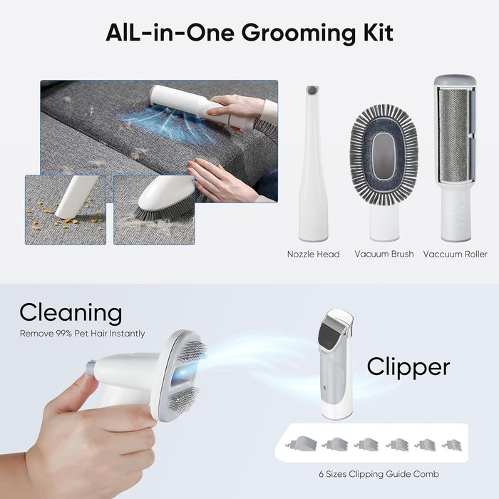 Bigleap Dog Grooming Vacuum Kit with Cordless Clippers, 2.5L Cup, 3 Suction Modes, and 5 Grooming Tools, Trimmer for Shedding Pet Hair