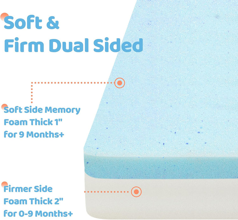 Pack and Play Mattress, Dual Sided 2-Stage Premium Memory Foam Mattresses Pad, 3" Pack n Play Pen Portable Mini Crib Mattress for Baby Toddler with Washable Breathable Cover
