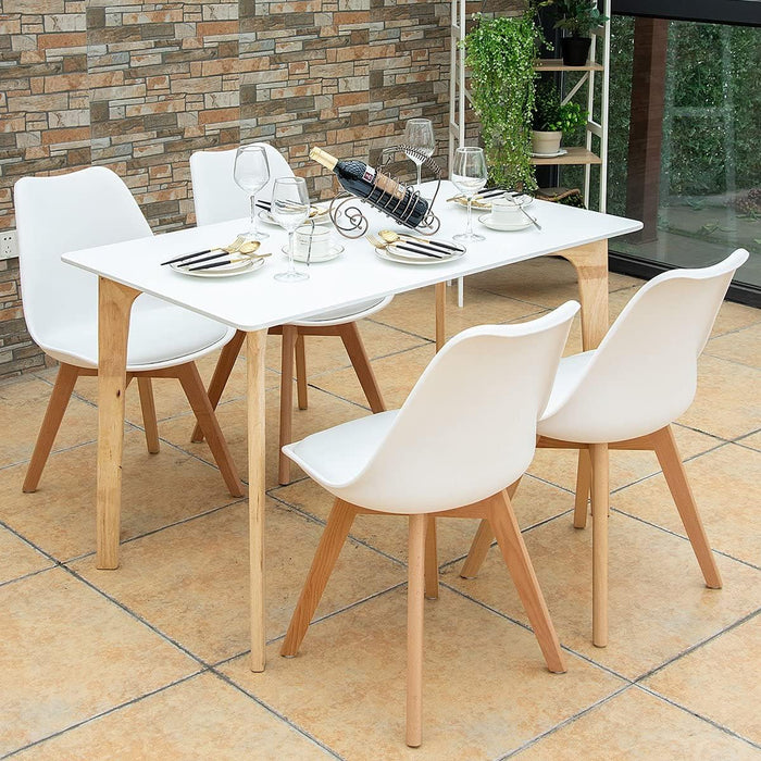 Bigleap Set of 4 Dining Chair, Kitchen Mid-Century Modern Chairs with PU Leather Cushion for Kitchen Living Room Bedroom Outdoor Lounge, White