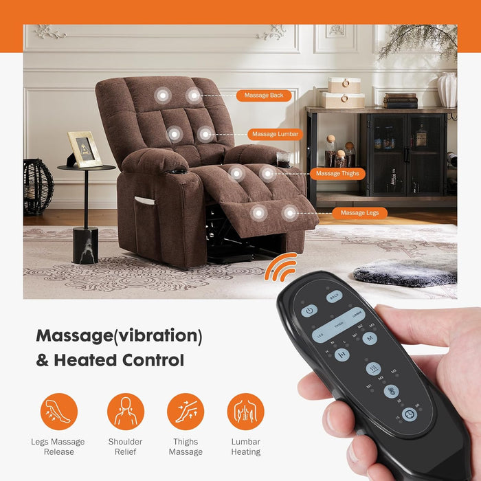 Bigleap Recliner Chair with Massage and Heating, Home Theater Seating with Lumbar Support, Adjustable Electric Power Lift Chairs, Grey