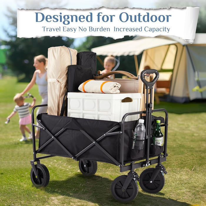 Bigleap 35IN Wagon, Wagons Carts Foldable with All-Terrain Wheels, Portable Shopping Cart Large Capacity Utility Cart with Drink Holders, Heavy Duty Collapsible Wagon,Black