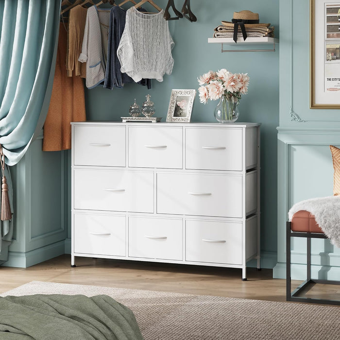 Bigleap TV Stand 8 Drawer Dresser for Bedroom, Large Storage Fabric Dresser with Wood Top, Versatile Chest of Drawers for Living Room, Closet, Entryway,White