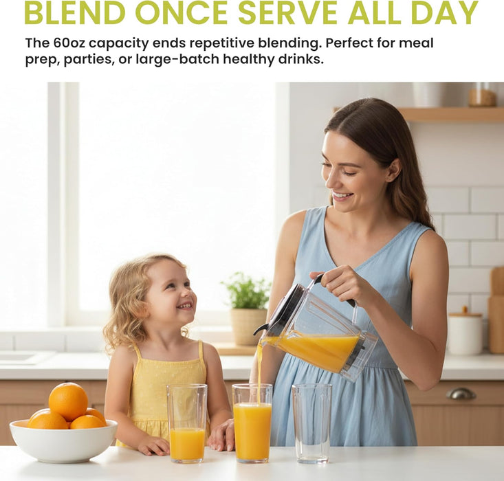 Simenmax 1200W Simenmax Powerful Blender for Kitchen, 60 oz Glass Countertop Blender for Smoothies with Personal Cups for Travel, Silver
